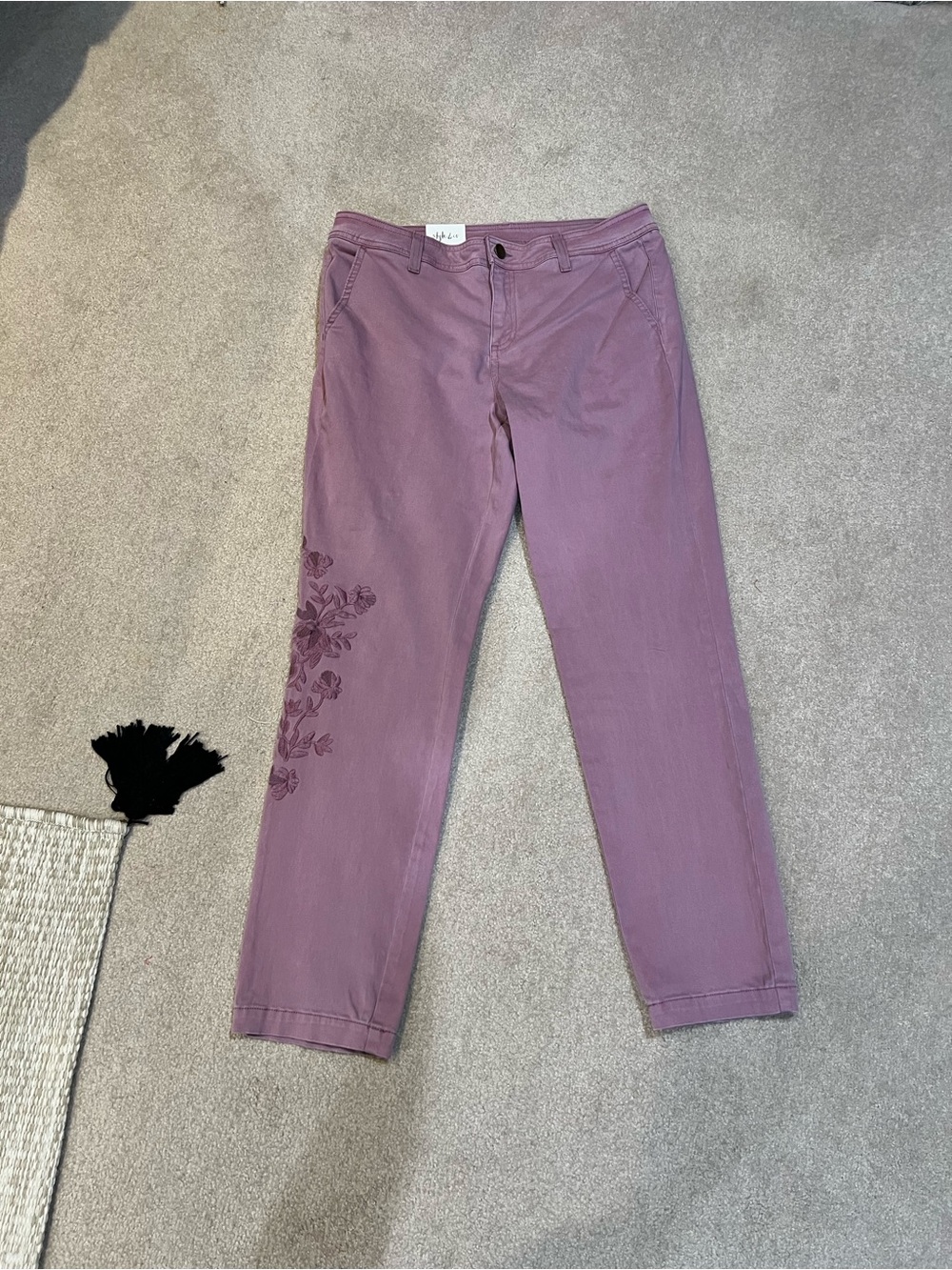 Mauve Floral Embroidered Ankle Pants